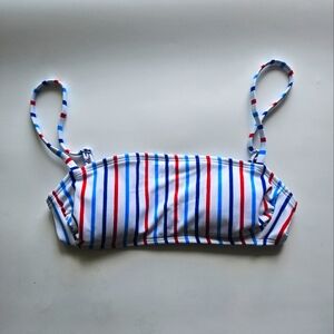 Wild Fable White With Red And Blue Stripes Bikini Top